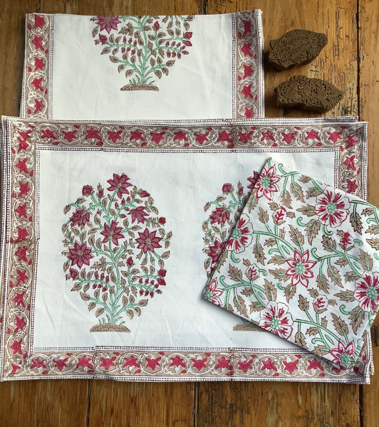 Set:tafelloper|placemats|servetten bloem